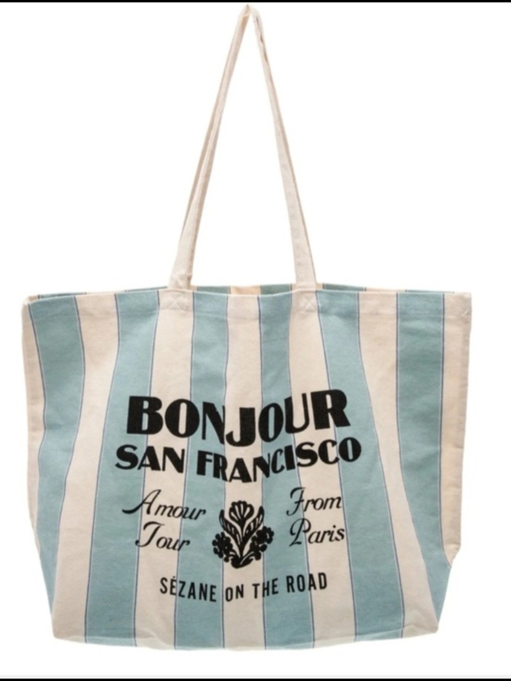 Sezane Blue & Cream Striped 'Bonjour San Francisco' Canvas Tote